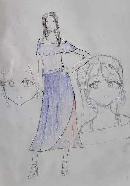 今まで女の子の顔ばかり描いていましたが、初めて洋服をデザインしたり描いてみて楽しかったようです。